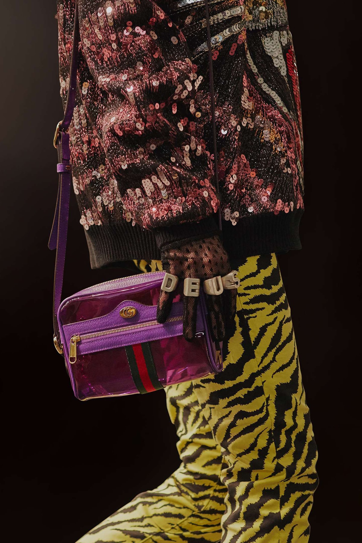 Gucci Cruise 2019 Runway Details PVC Ophidia Bag Purple Yellow Pants Sequin