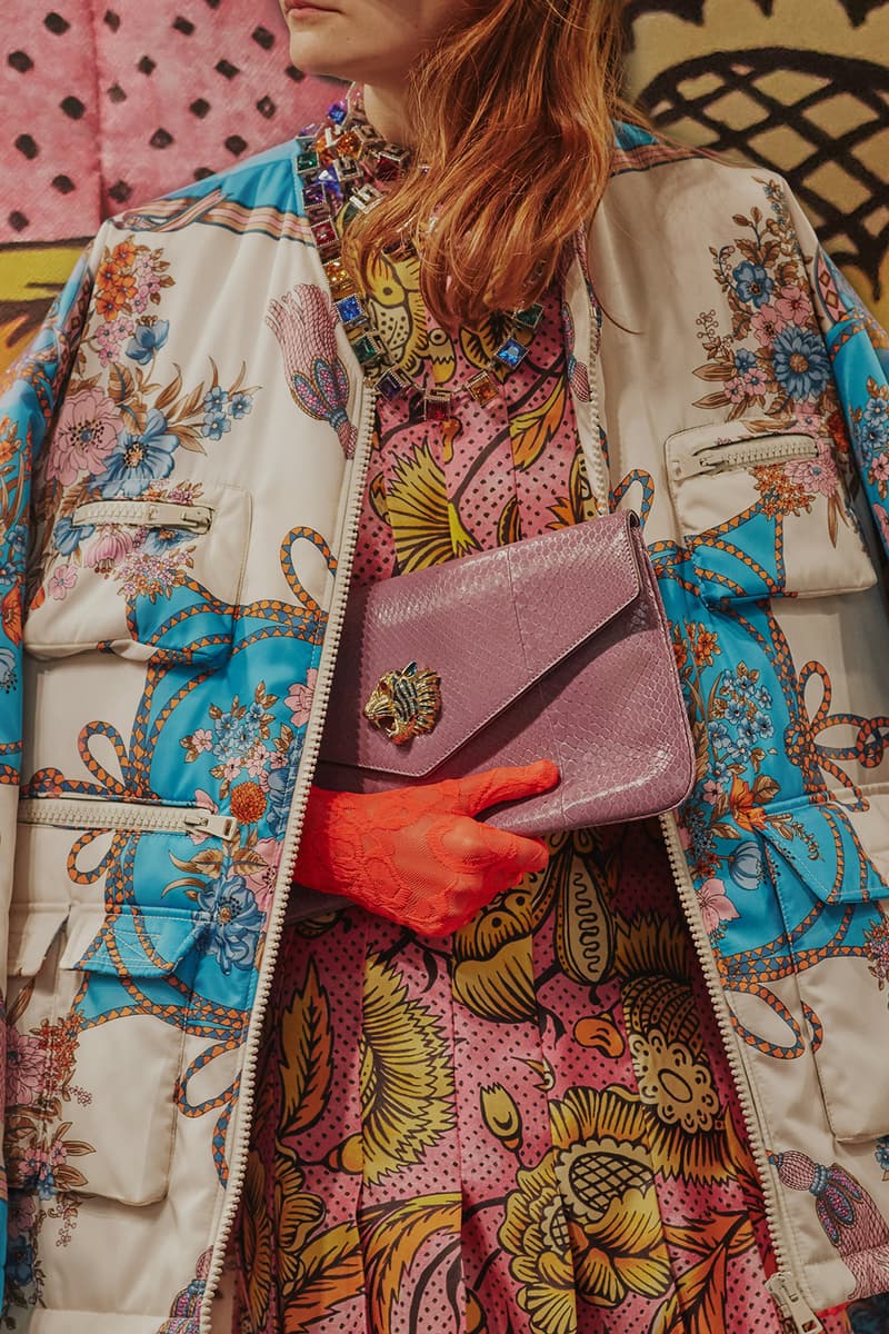 Gucci Cruise 2019 Runway Details Pink Clutch Orange Gloves