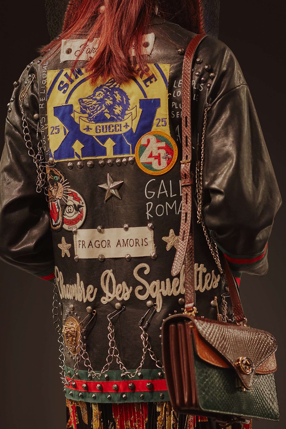 Gucci Cruise 2019 Runway Details Jacket Patch Leather Bag