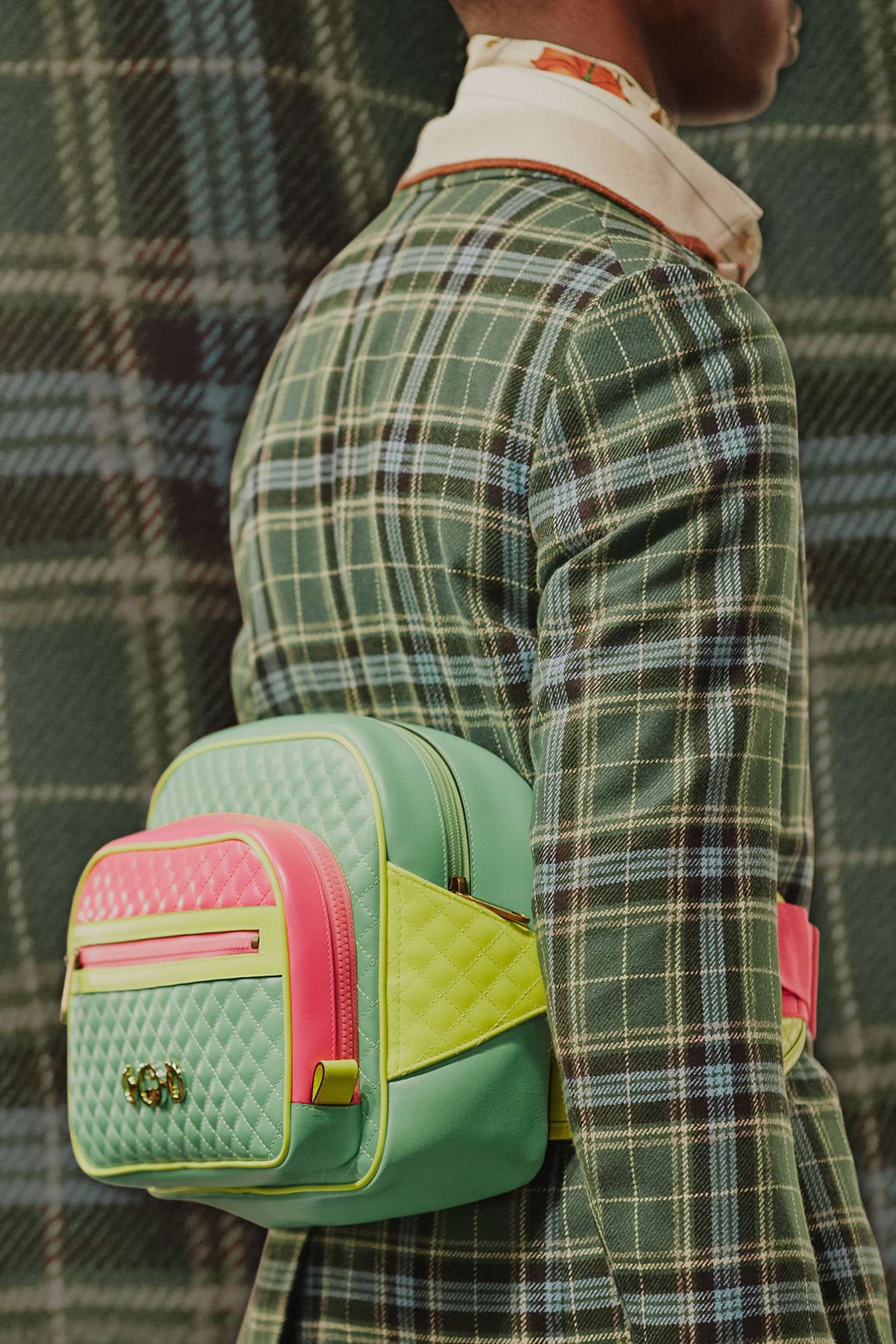Gucci Cruise 2019 Runway Details Fanny Pack Neon Green Pink Plaid