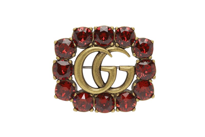 Gucci Crystal Marmont Brooch Green Red