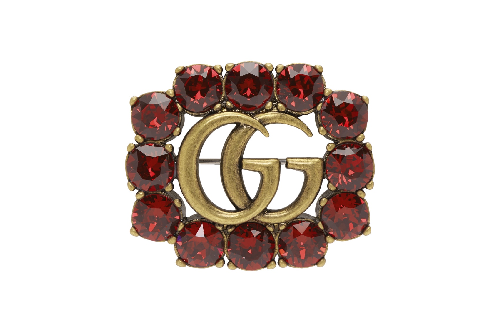 Gucci Crystal Marmont Brooch Green Red