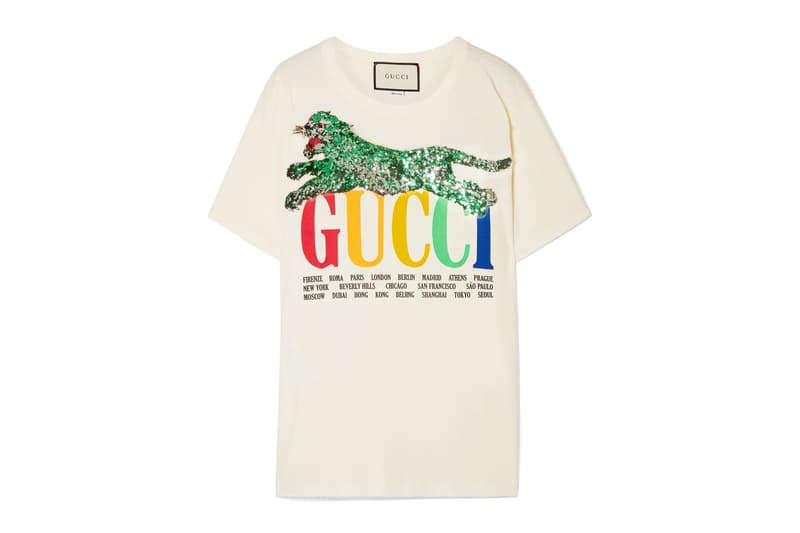 Gucci's Logo T-Shirt Gets a Rainbow Update Retro Print Sequin Tiger