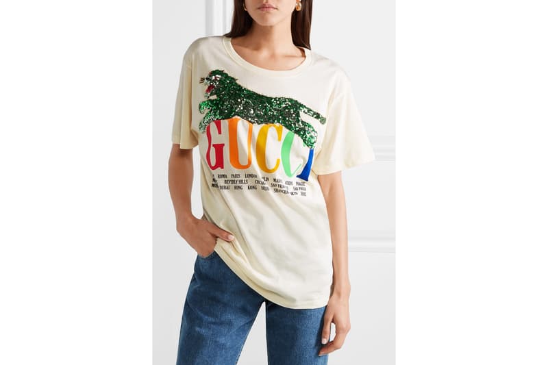 Gucci's Logo T-Shirt Gets a Rainbow Update Retro Print Sequin Tiger