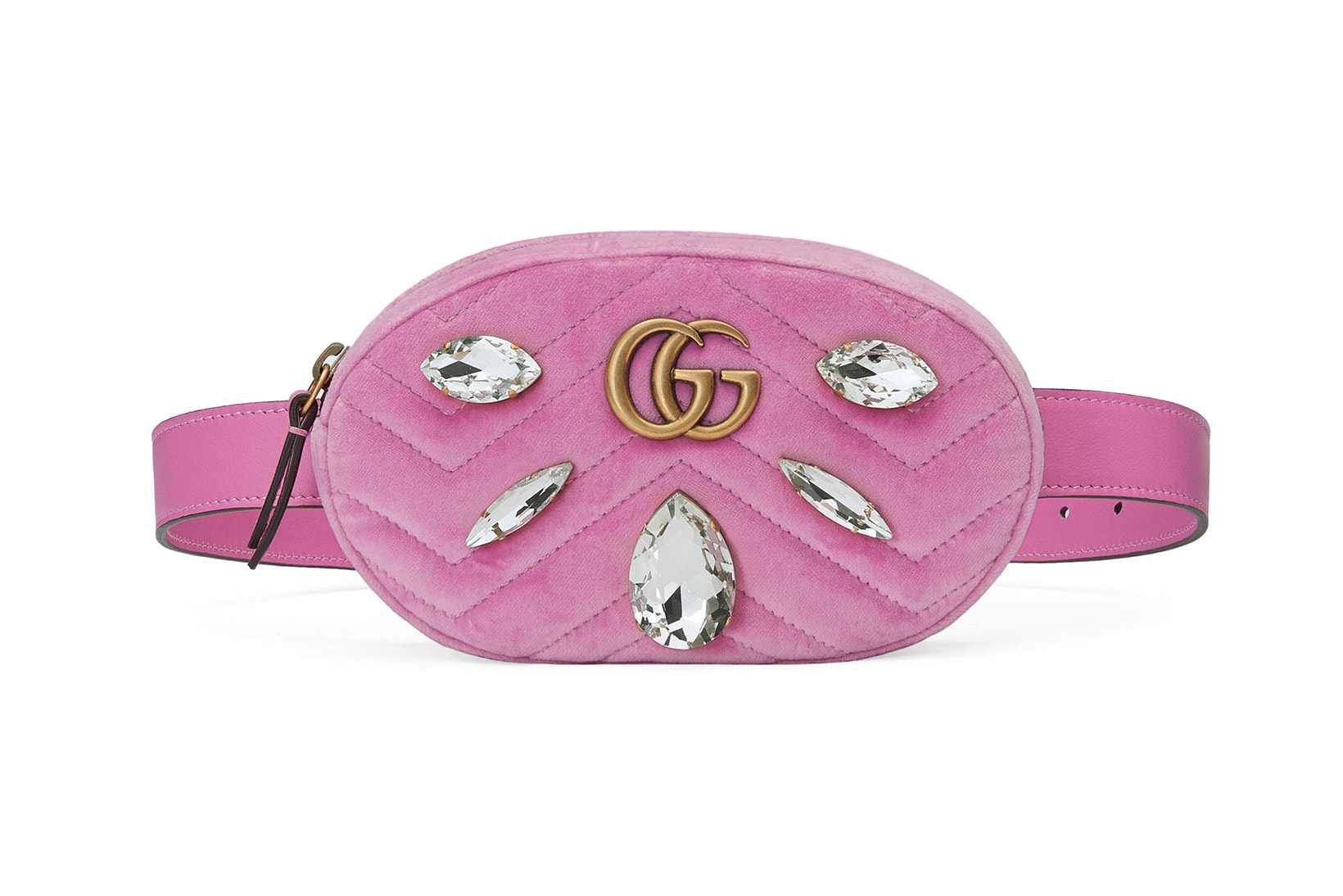 Gucci Marmont Belt Bag Pink Velvet Marquise Crystals