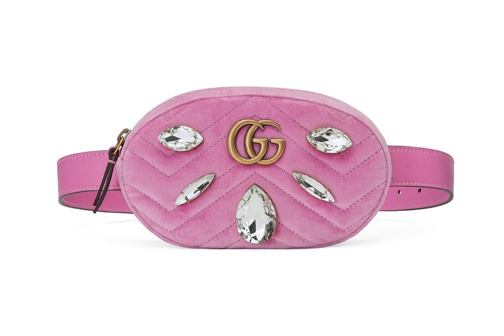 Gucci Marmont Belt Bag Pink Velvet With Crystals | HYPEBAE