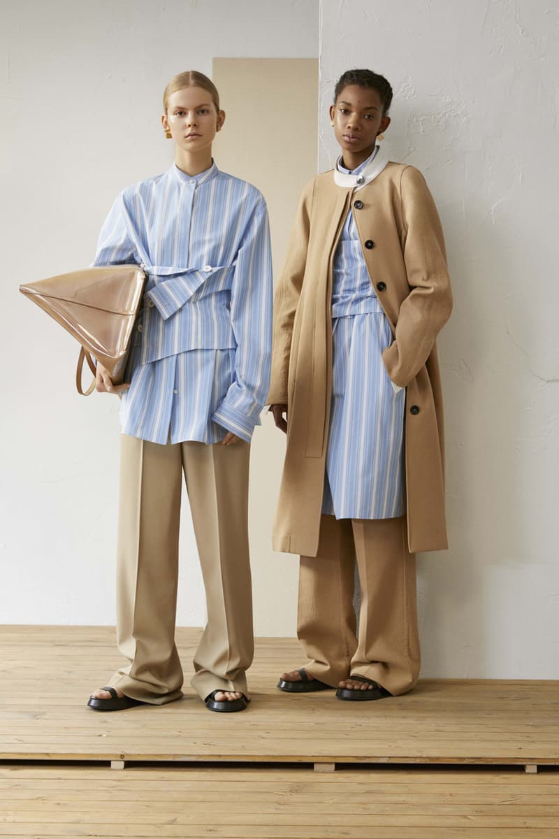 Jil Sander Resort 2019 Collection Lookbook Striped Shirt Pants Coat White Blue Khaki
