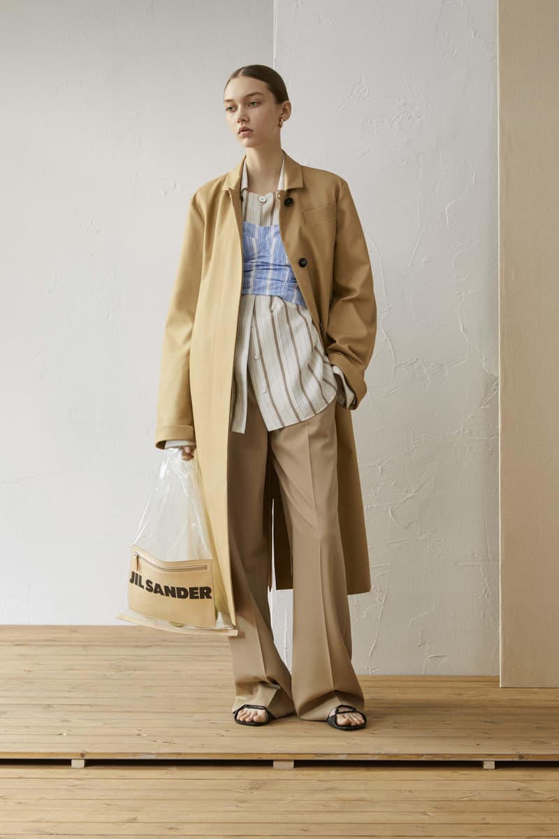 Jil Sander Resort 2019 Collection Lookbook Coat Striped Shirt Pants Khaki White Blue