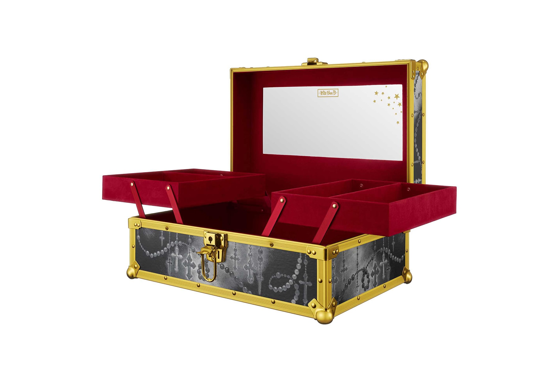 kat von d beauty 10 year anniversary makeup collection trunk red velvet gold black grey mirror