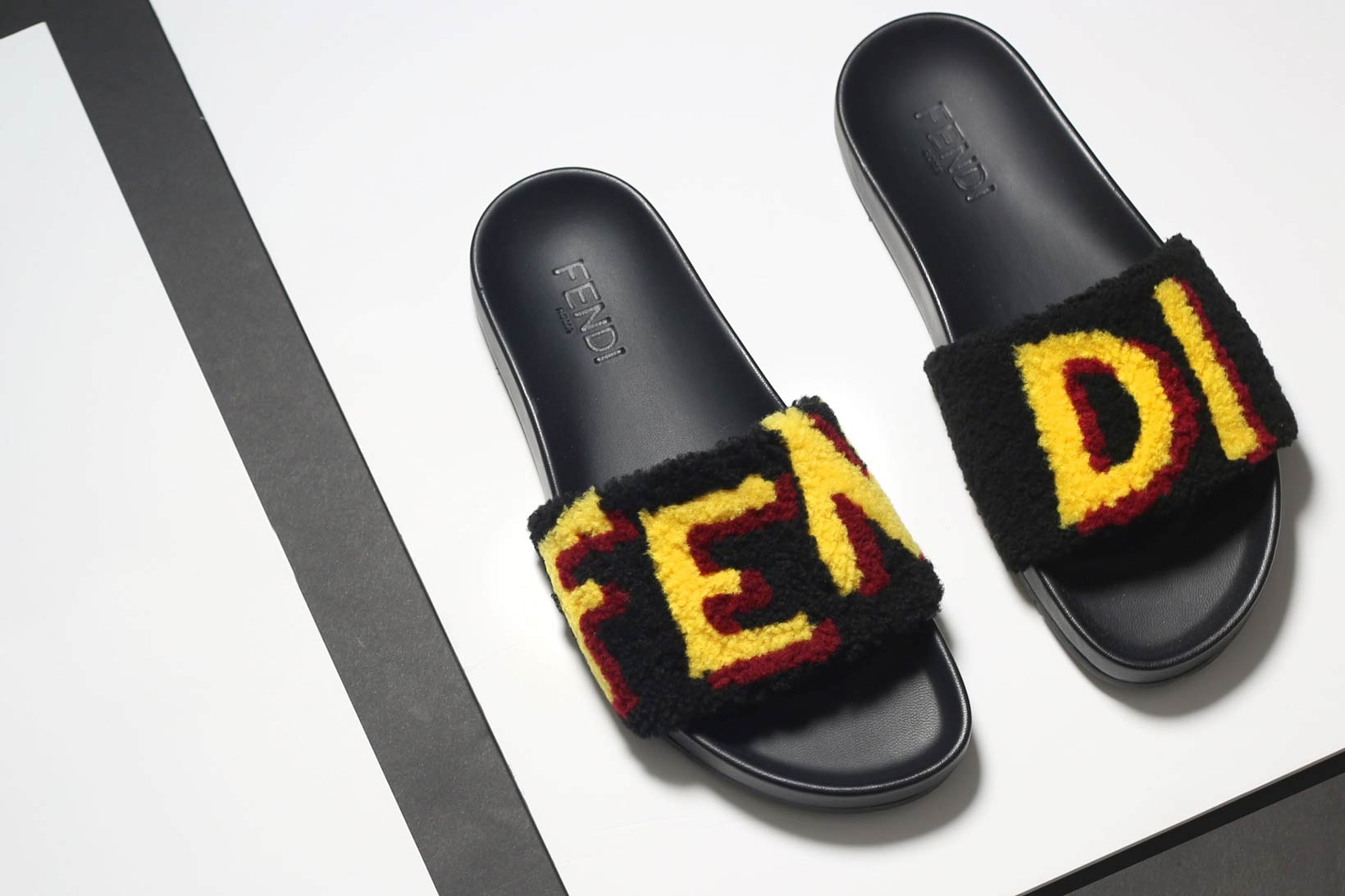 Fendi Logo Slides Black Yellow