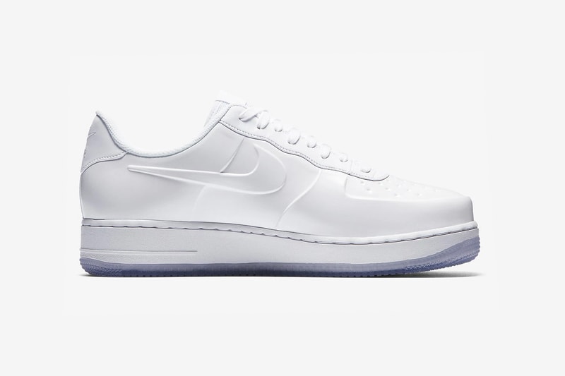 nike air force 1 foamposite triple white clear ice blue outsole medial panel