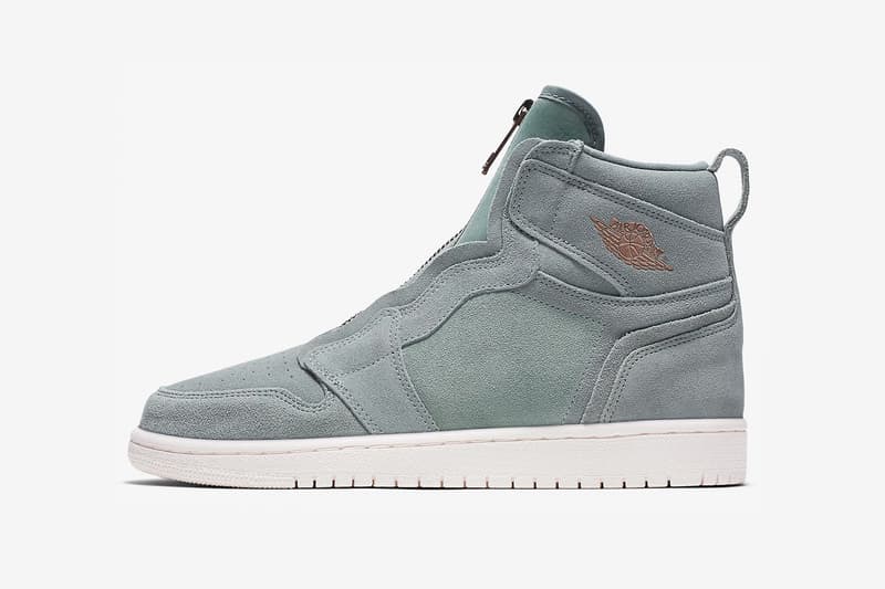 nike air jordan 1 high zip mica green suede side bronze wings logo