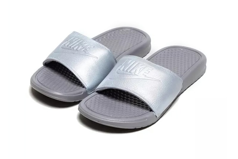 A través de formal textura Nike Benassi Slides Release in Metallic Grey | Hypebae