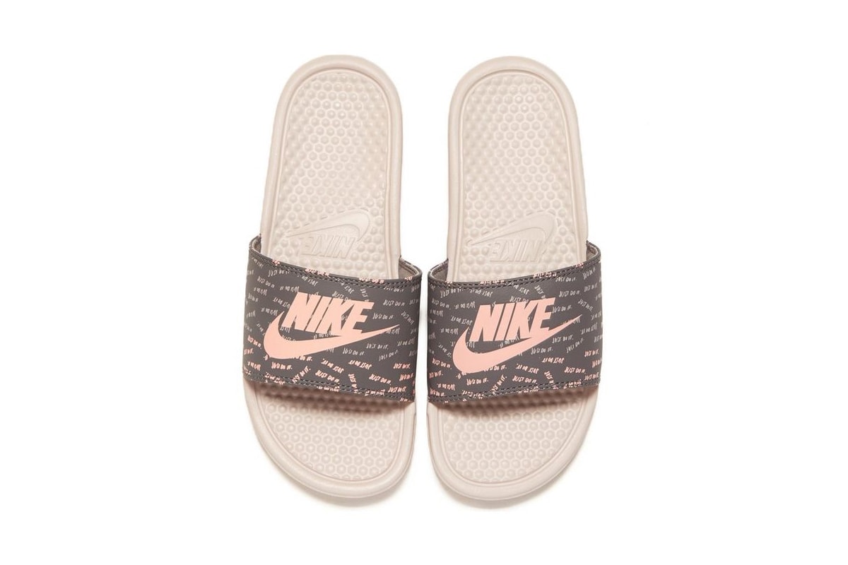 Nike Pink and Grey Benassi Just Do It Logo Slides