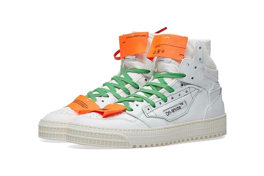 off-white virgil abloh 3.0 off-court sneakers white green laces orange red zip tag