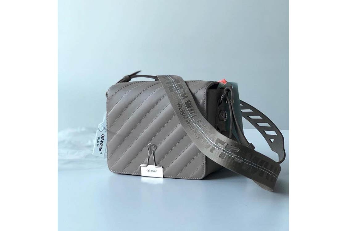 Off-White Quilted Binder Clip Bag Gray