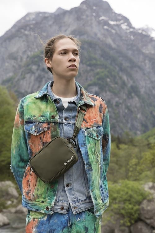 Off-White Men's Resort 2019 Impressionism Collection Flower Shirt Cross-Body Bag Green Orange