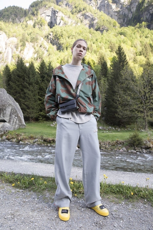Off-White Men's Resort 2019 Impressionism Collection Jacket Sweatpants Slides Camouflage Grey Yellow