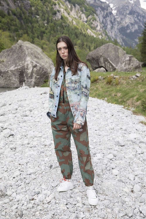 Off-White Men's Resort 2019 Impressionism Collection Jacket Pants Blue Camouflage
