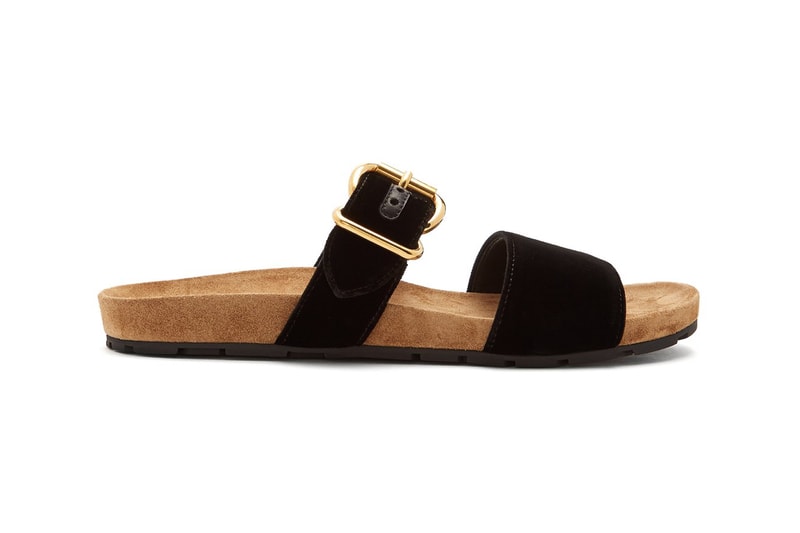 Prada Suede-Lined Velvet Slides Black