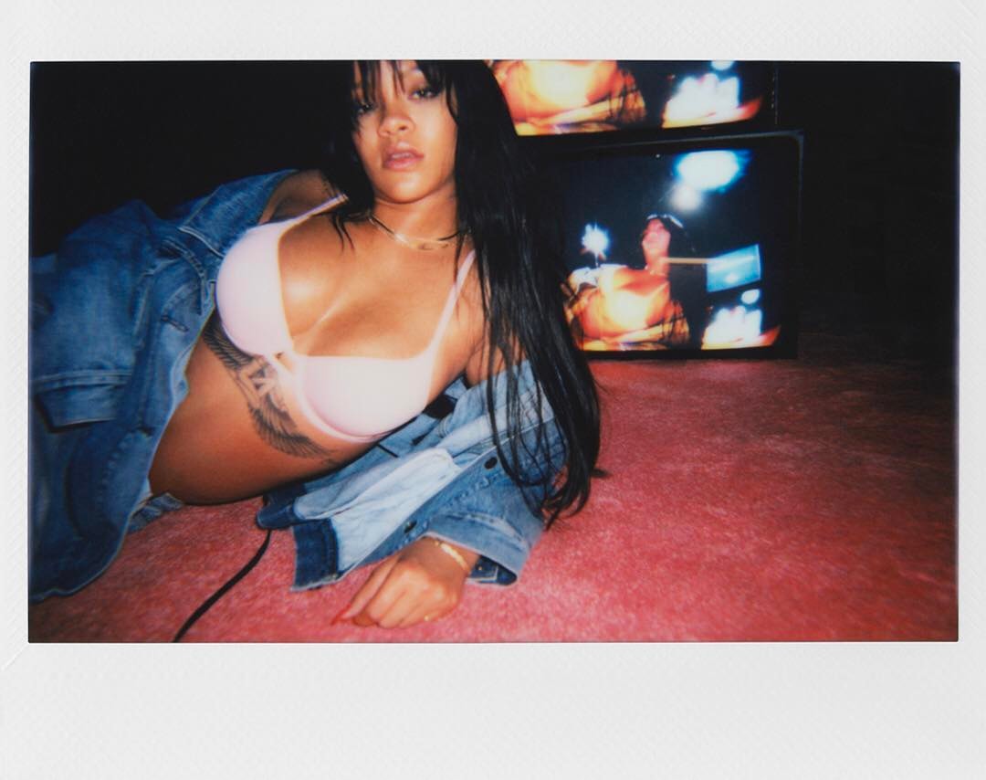 Rihanna Lingerie Brand Savage x Fenty Pink Bra Denim Jacket Polaroid