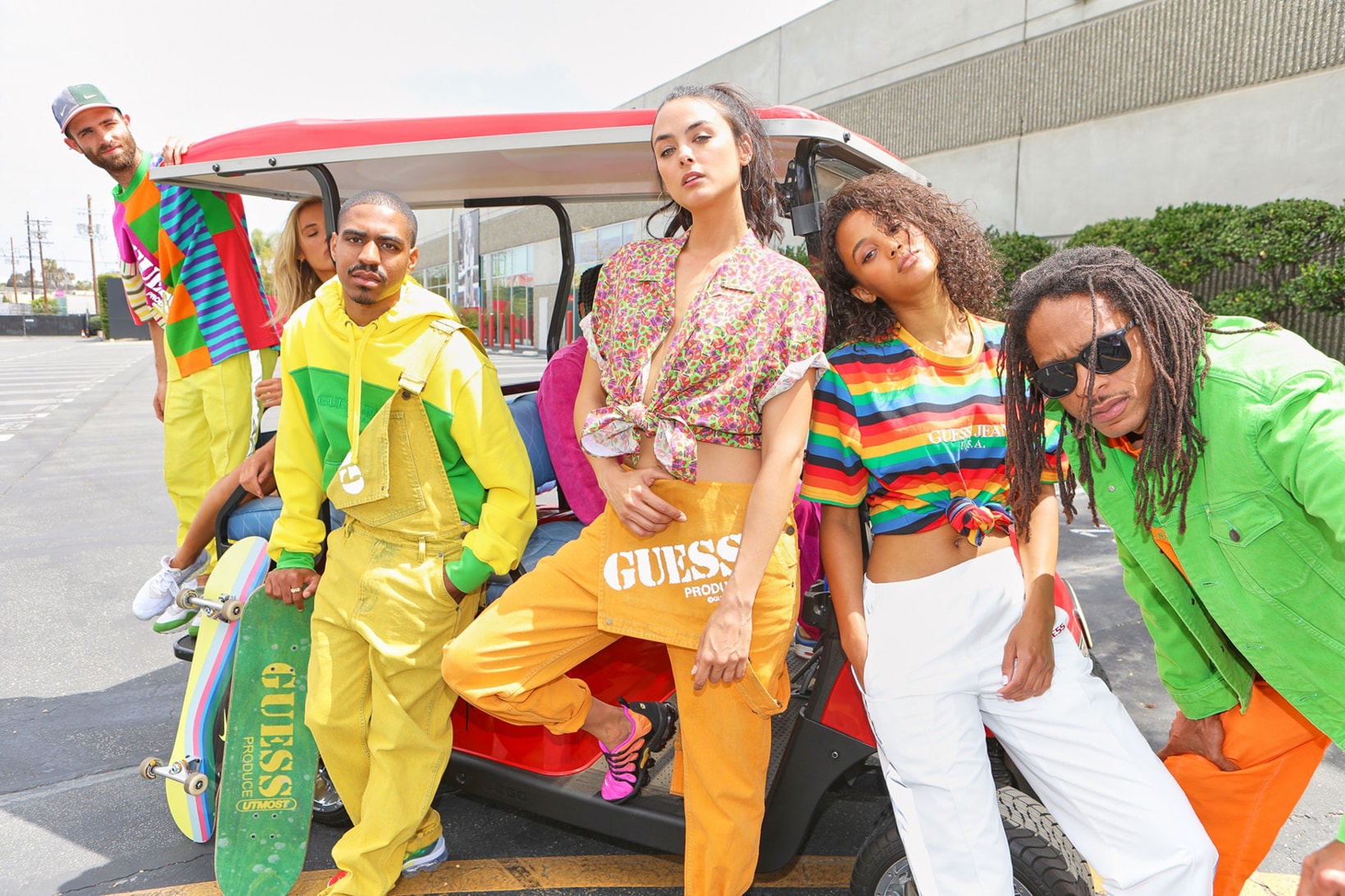 Sean Wotherspoon x GUESS Jeans U.S.A. Farmers Market Collection Lookbook Overalls Hoodie Striped Shirt Yellow Orange Red Black Green