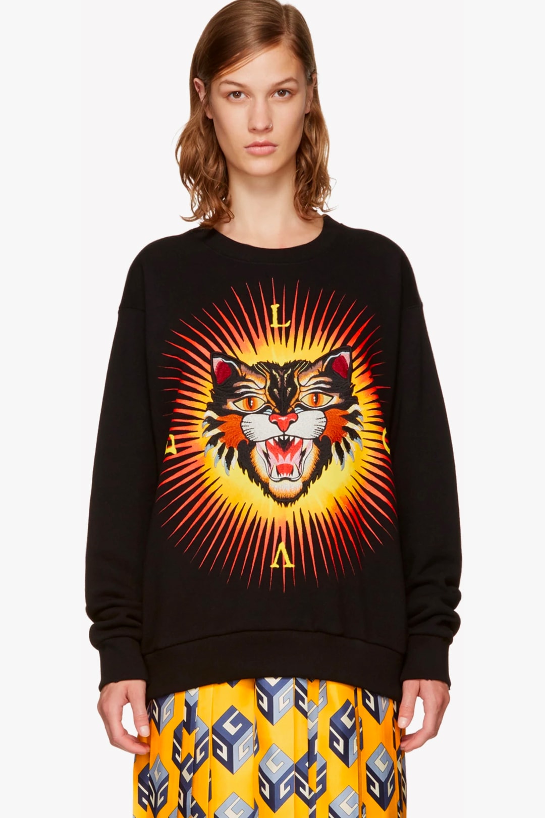 Gucci Cat Sweater Crewneck Sweatshirt Black SSENSE Sale