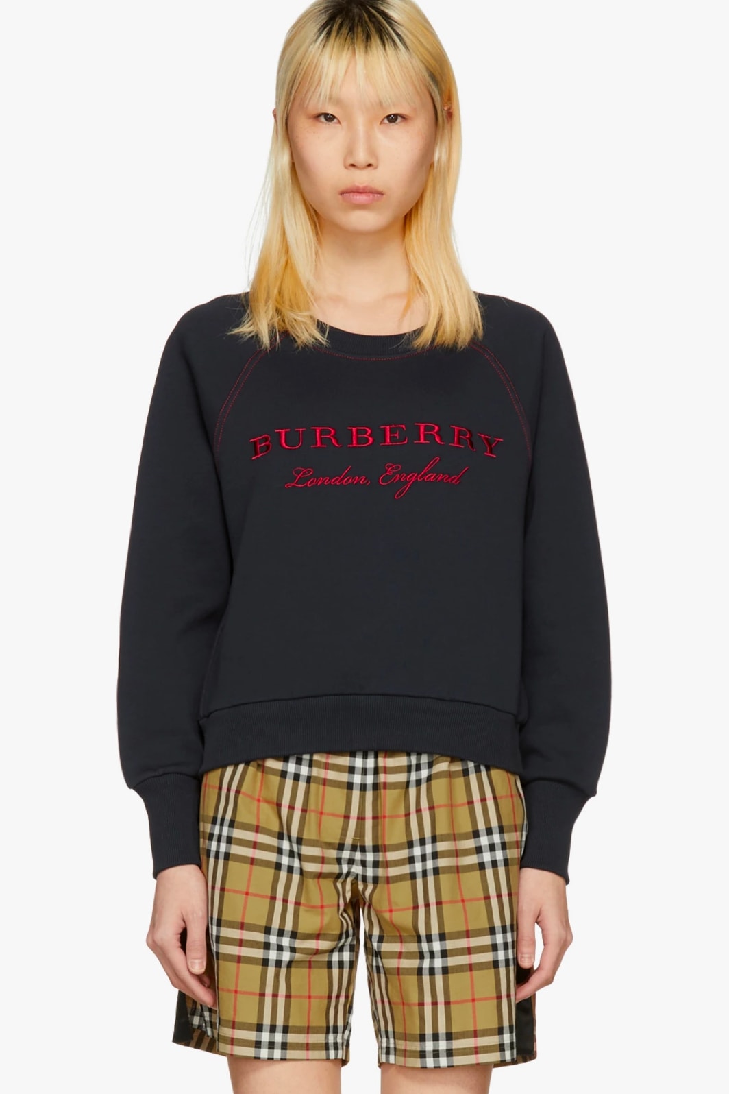 Burberry Navy Blue Sweater Crewneck Sweatshirt Red SSENSE Sale