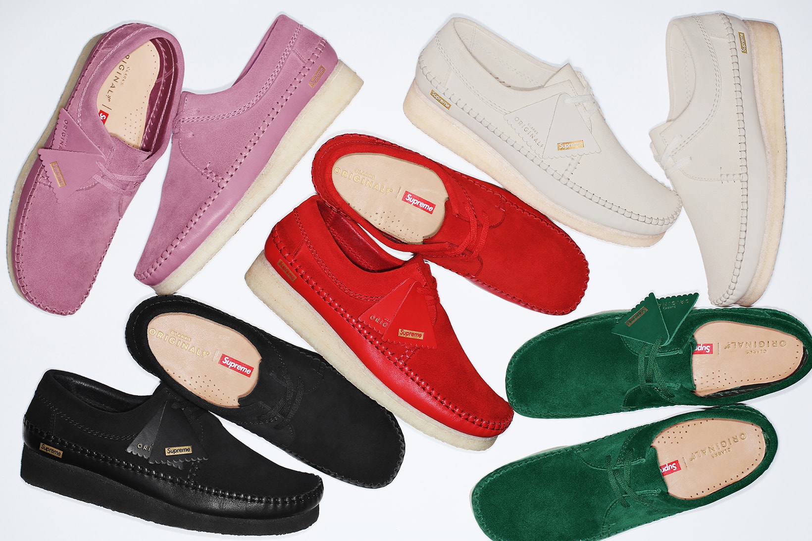 Supreme Clarks Originals Weaver Shoe Red Pink Green Black White Spring Summer 2018 Collaboration Collection Release Date Info