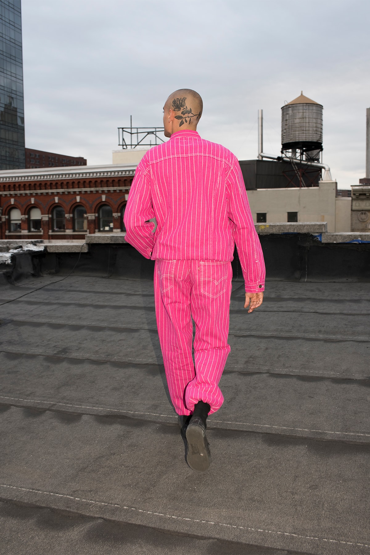 supreme levi's spring 2018 denim collection pink pinstripes rooftop tattoos