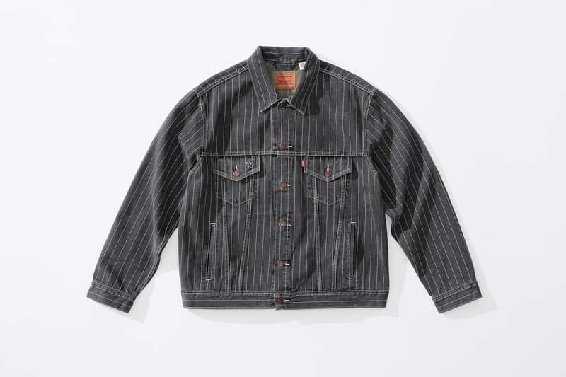 supreme levi's spring 2018 denim collection black dark grey white pinstripe denim jacket stonewashed