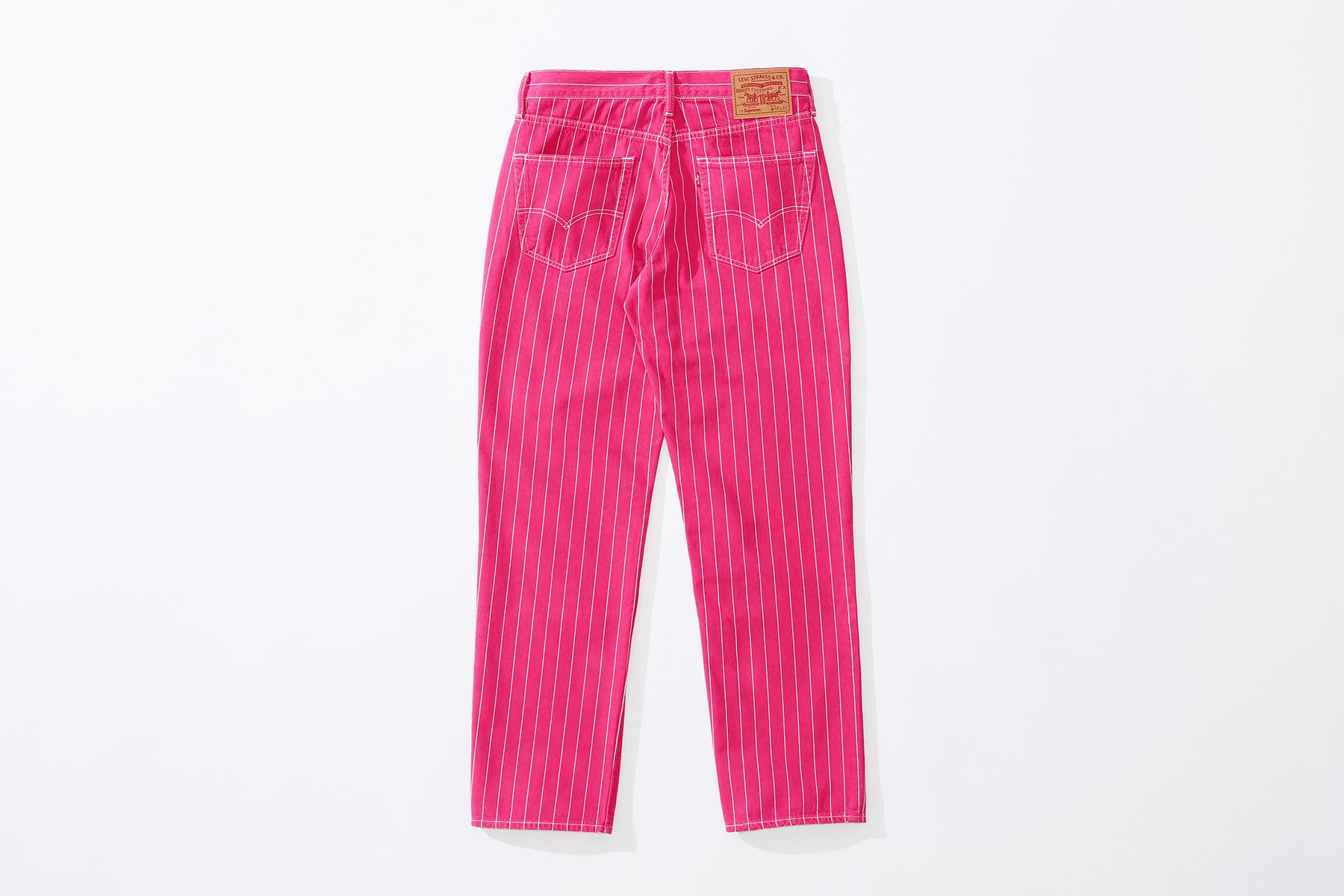 supreme levi's spring 2018 denim collection pink white pinstripe stonewashed 550 jeans