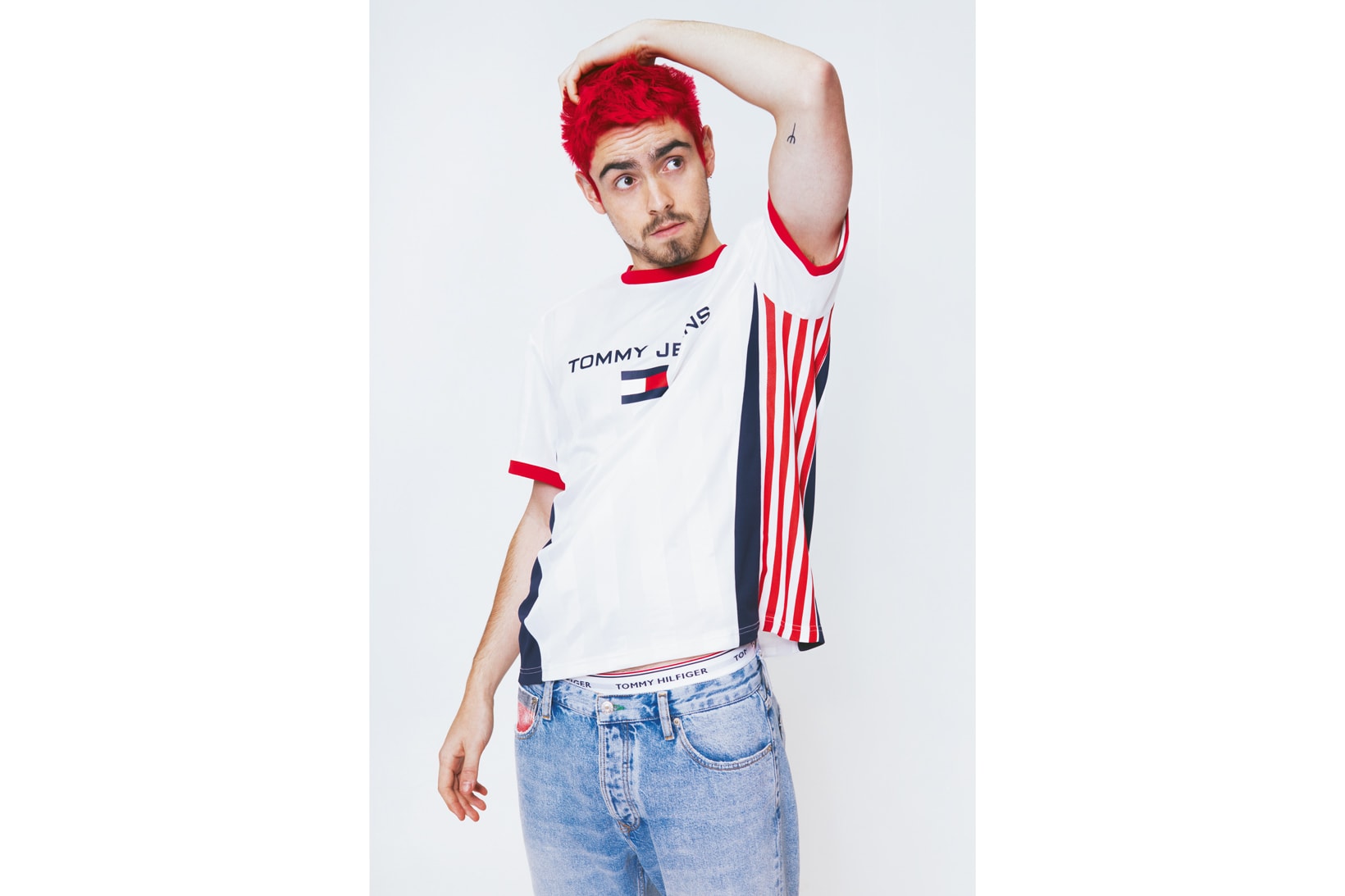 Tommy Jeans Spring 2018 Capsule Collection Campaign Soccer T-Shirt White Blue Red