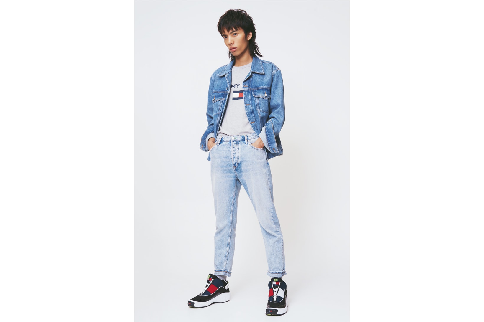 Tommy Jeans Spring 2018 Capsule Collection Campaign Logo Jean Jacket Blue '90s Fly Sneaker Blue
