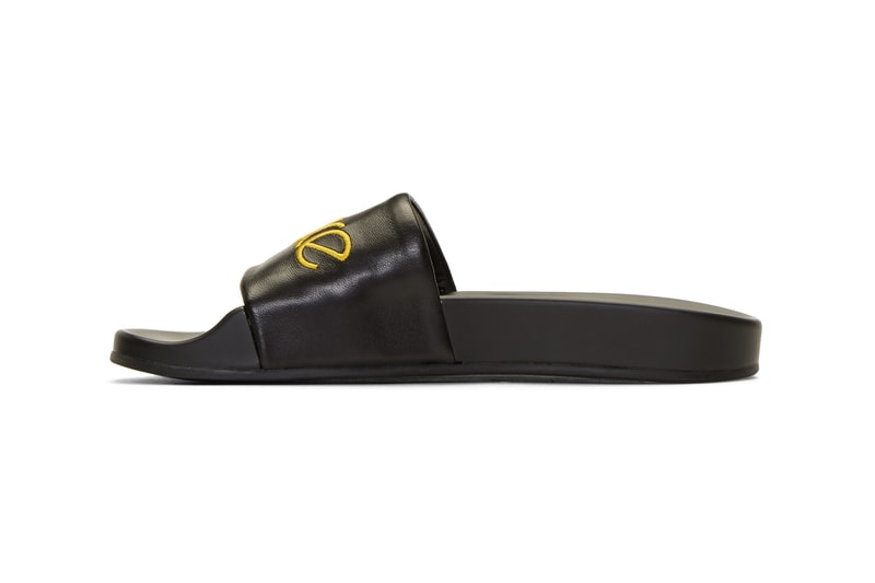 versace black logo tribute slides leather yellow medusa rubber sole