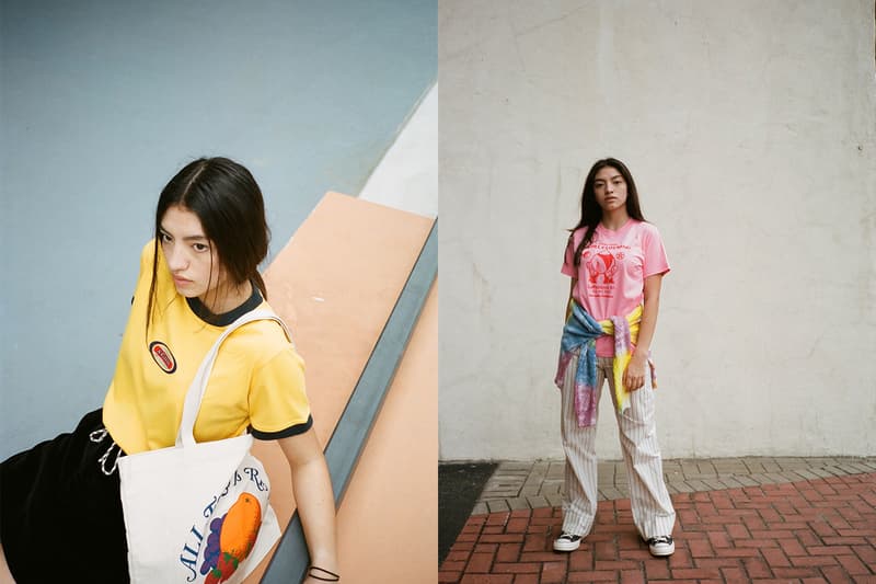 X-Girl HBX Editorial Oval Logo Ringer Short Sleeve T-Shirt Peach Short Sleeve Regular T-Shirt Yellow Pink