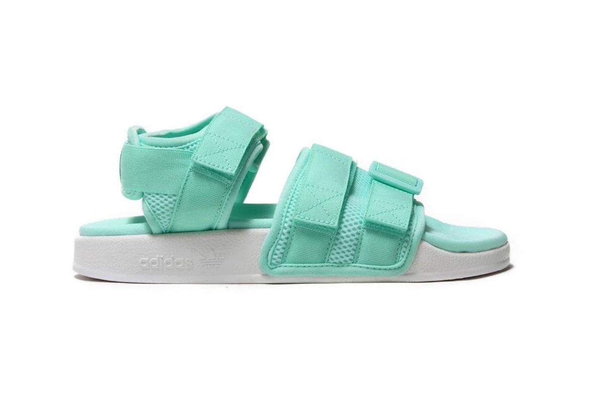 Adidas Adilette Sandals In Yellow And Teal Hypebae