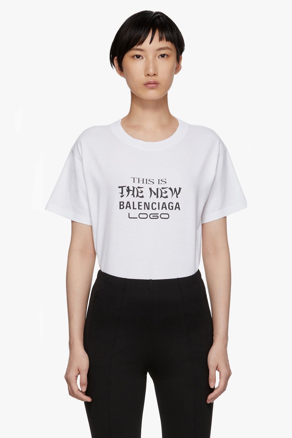 Balenciaga New Logo T-Shirt in White Demna Gvasalia Modern Font Black