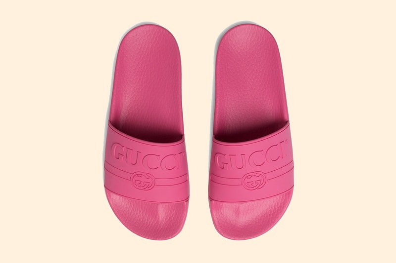 Gucci Hot Pink Rubber Slides Sandals Beach