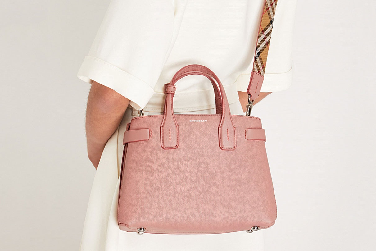 Burberry Dusty Rose Pink New Banner Grained Leather Tote Bag