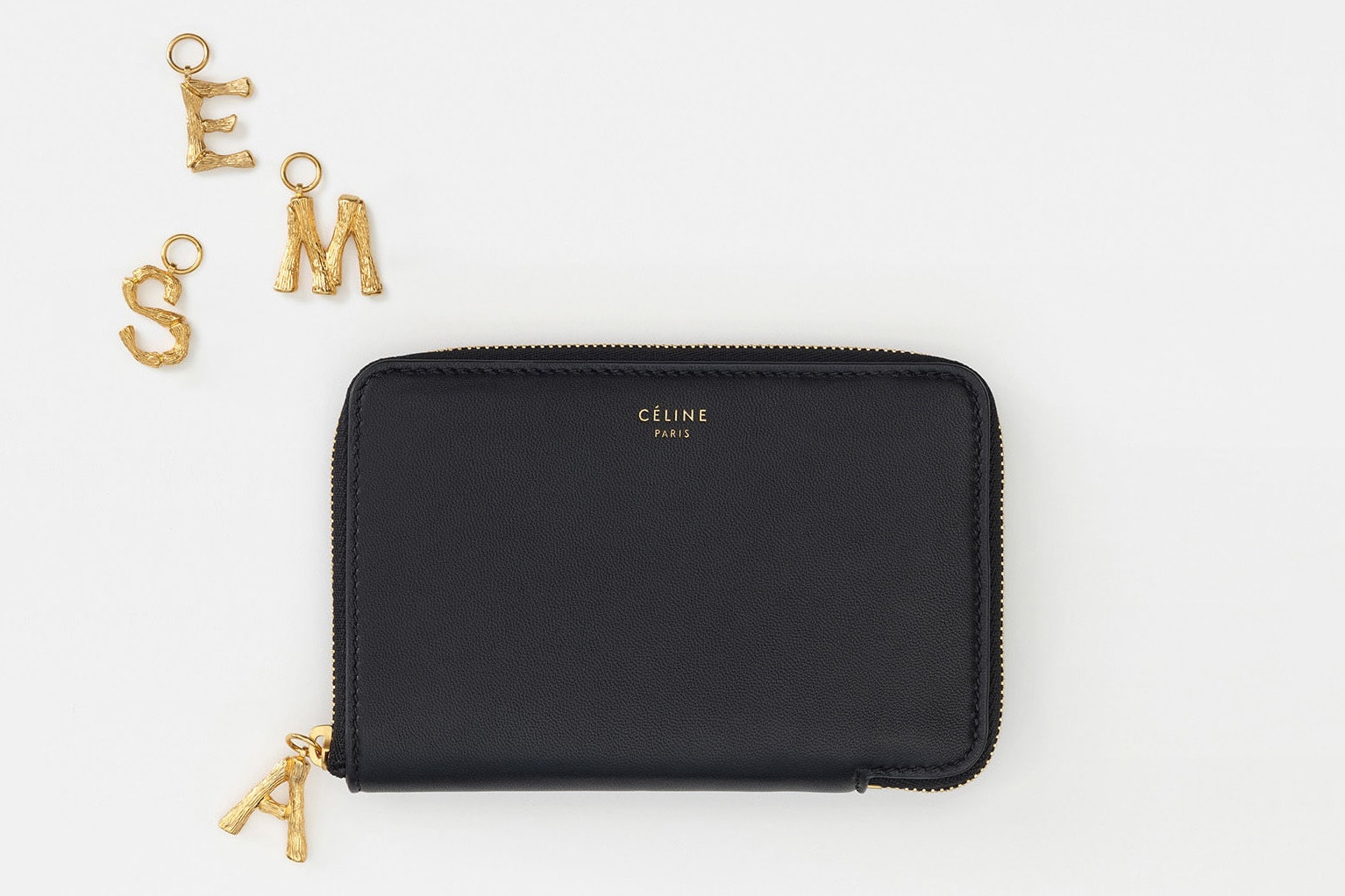 Personalized Céline Brass Alphabet Initial Letter Zipped Wallet