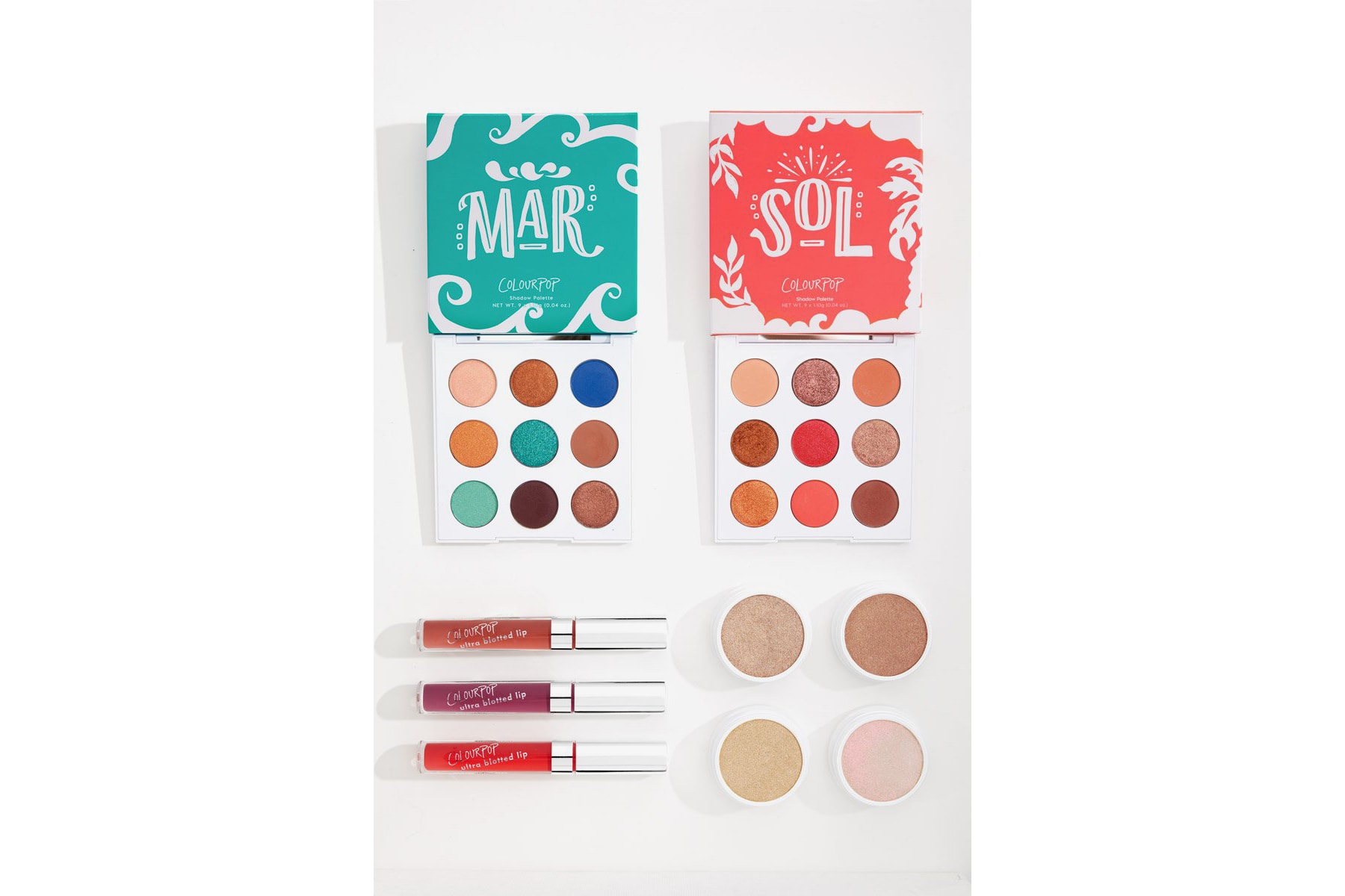 ColourPop Sol + Mar Eyeshadow Palette Super Shock Highlighter Blotted Lip Summer 2018 Collection