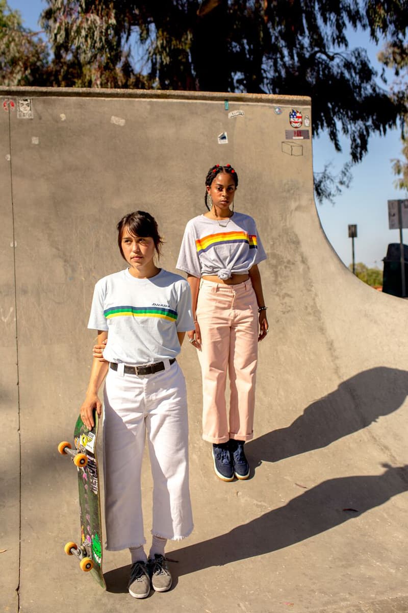 Depop x Dickies Girls Capsule Collection Lookbook Sunset Stripe Tee Grey Sky Blue