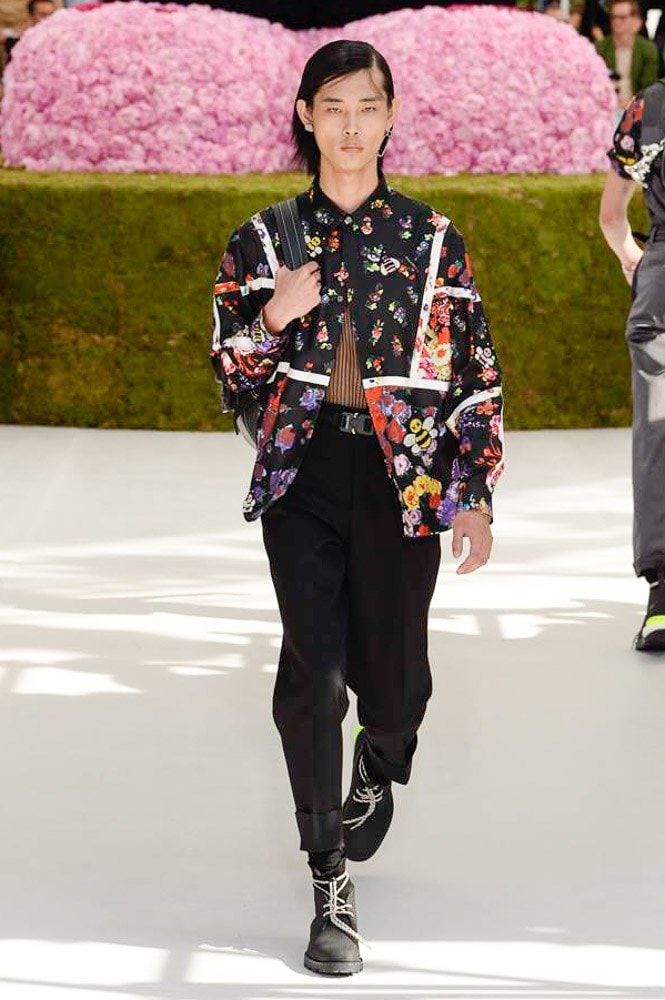 Dior Homme Spring Summer 2019 Runway Show Paris Fashion Week Men's Kim Jones Yoon Ahn Kaws Black Floral Shirt