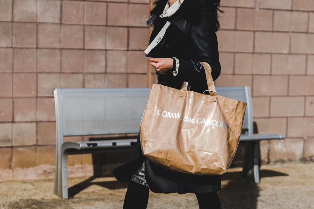 Comme Des Garcons Plastic Paper PVC Tote Bag Fashion Week Street Style Snap