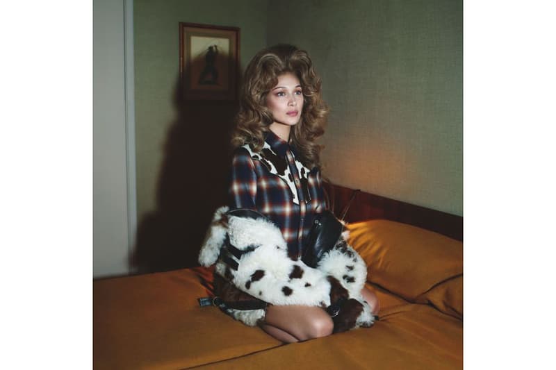 DSquared 2 Fall/Winter 2018 Campaign Bella Hadid Collared Shirt Cowboy Print Blue