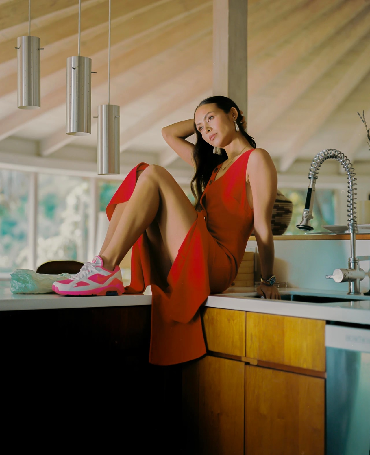 Emily Oberg SSENSE Interview Editorial Comme des Garcons Nike Pink White Red Dress