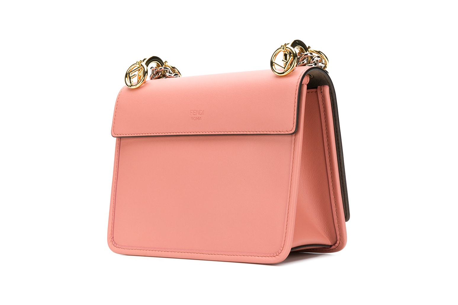 Fendi Kan Logo Leather Shoulder Bag Pink