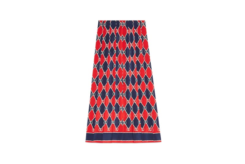 Gucci Rhombus Silk Skirt Logo Pleated