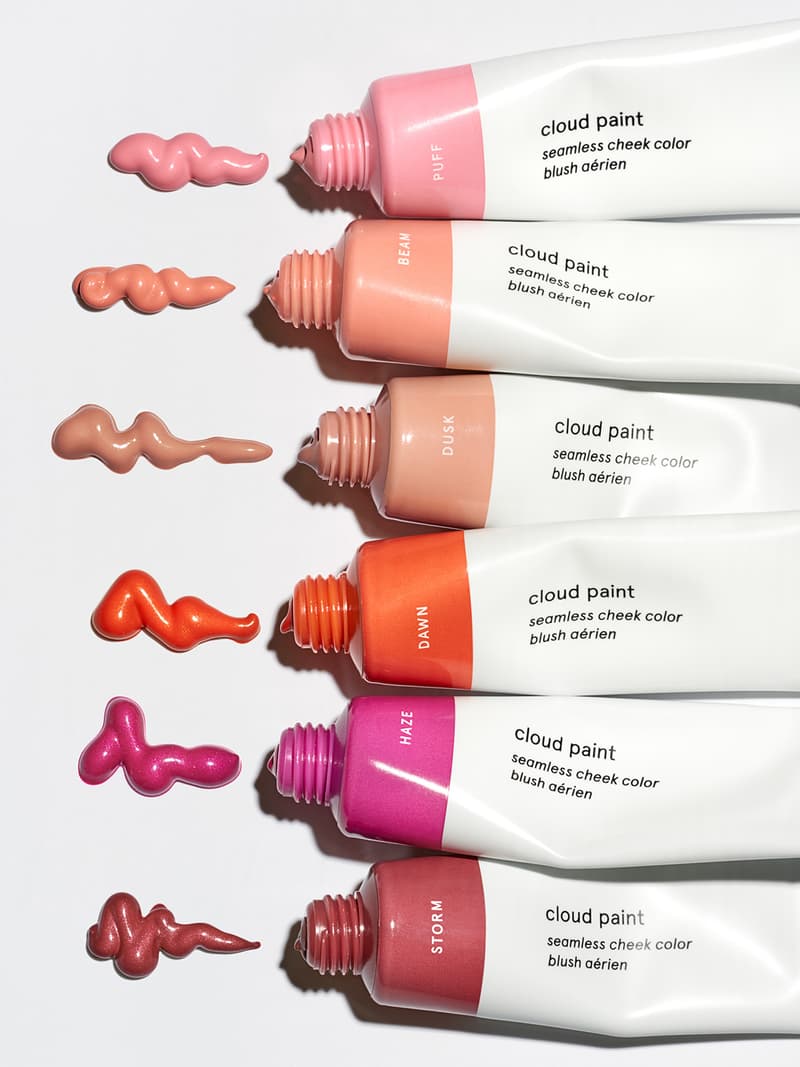 Glossier Cloud Paint Blush Shades Dawn Storm Makeup Emily Weiss Haze Dusk Puff Beam